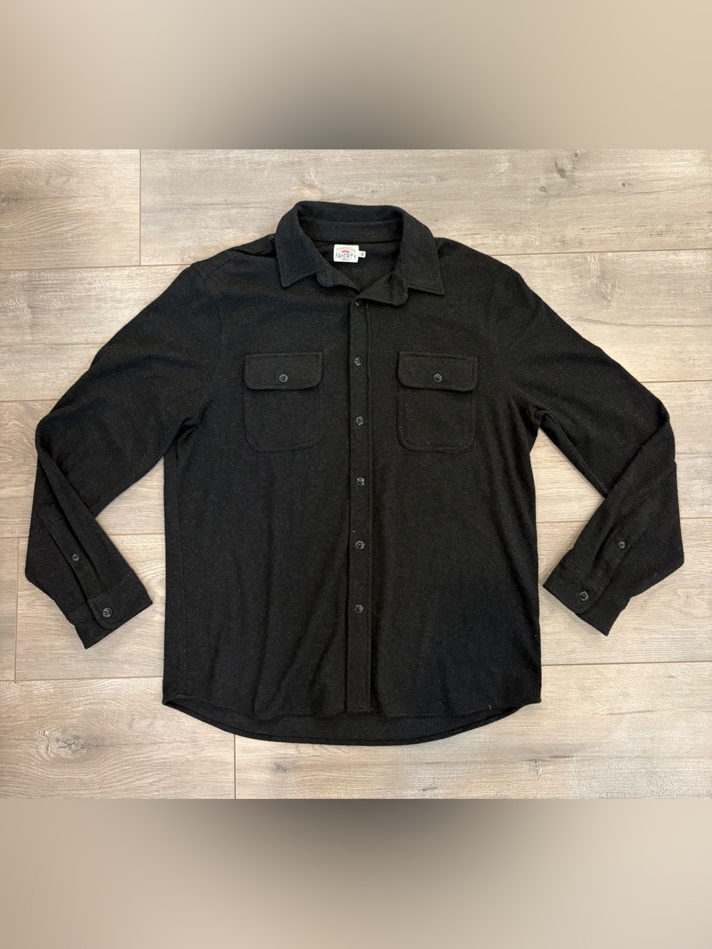 Faherty Legend Sweater Shirt Mens Large Black Heathered Flannel Casual Button Up